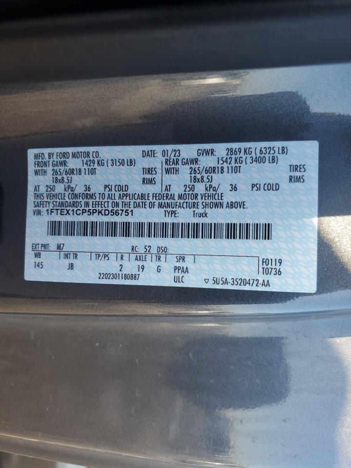 2023 FORD F150 SUPER CAB VIN:1FTEX1CP5PKD56751