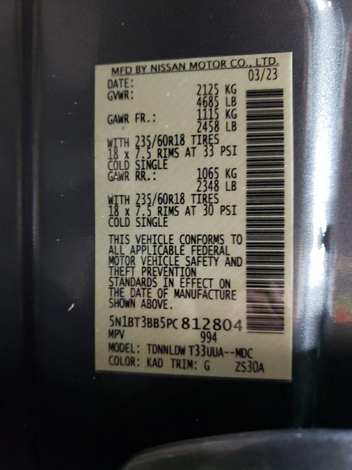 2023 NISSAN ROGUE SV VIN:5N1BT3BB5PC812804