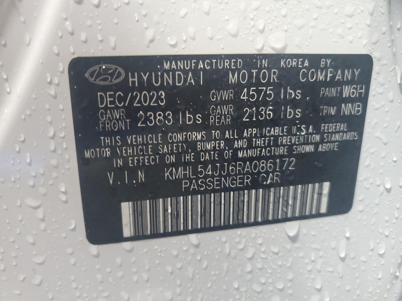 2024 HYUNDAI SONATA HYBRID VIN:KMHL54JJ6RA086172