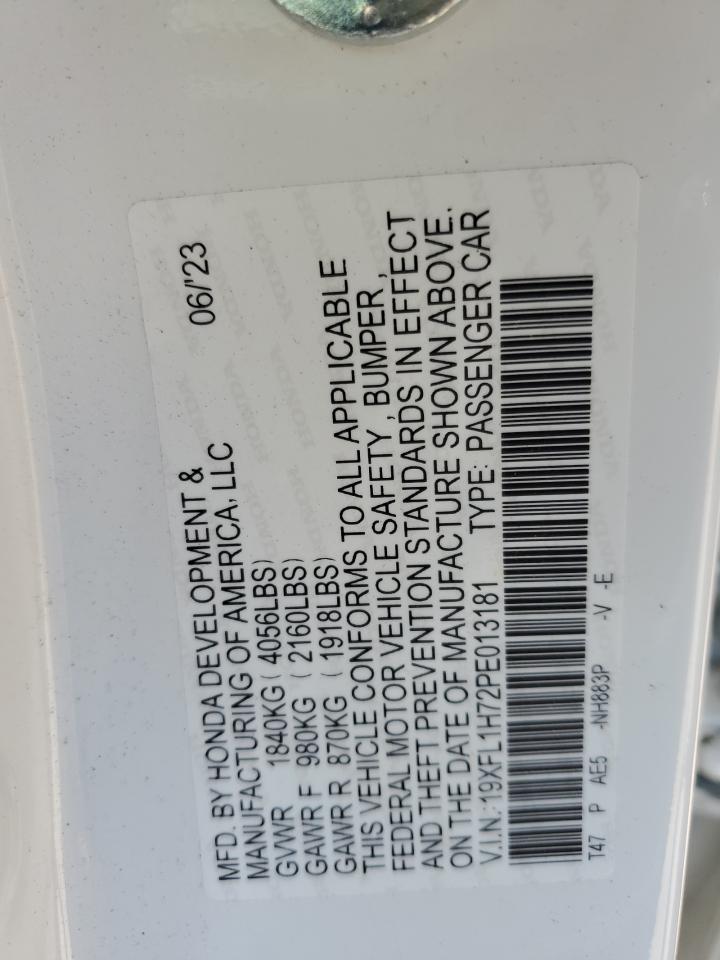 2023 HONDA CIVIC EXL VIN:19XFL1H72PE013181