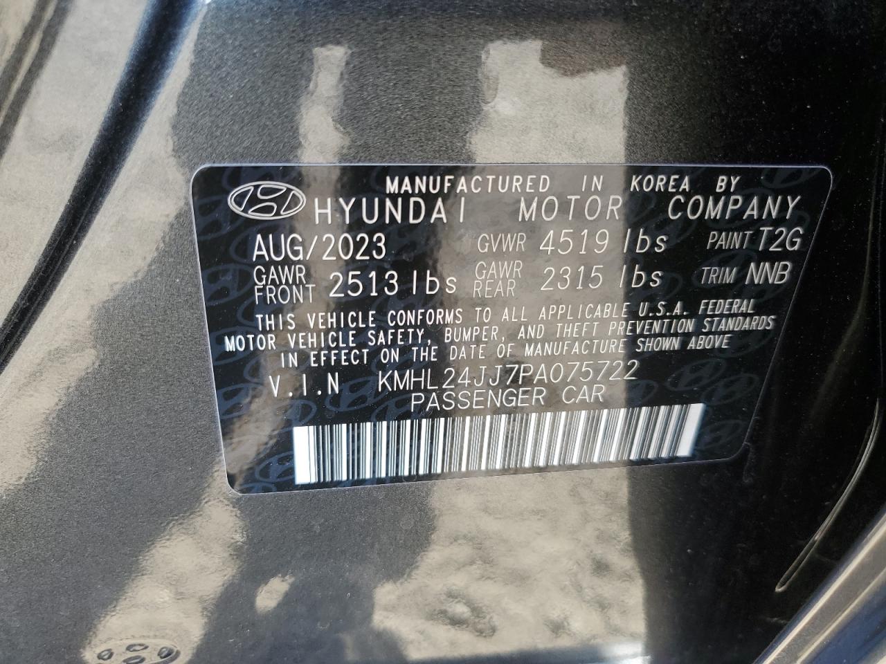 2023 HYUNDAI SONATA HYBRID VIN:KMHL24JJ7PA075722