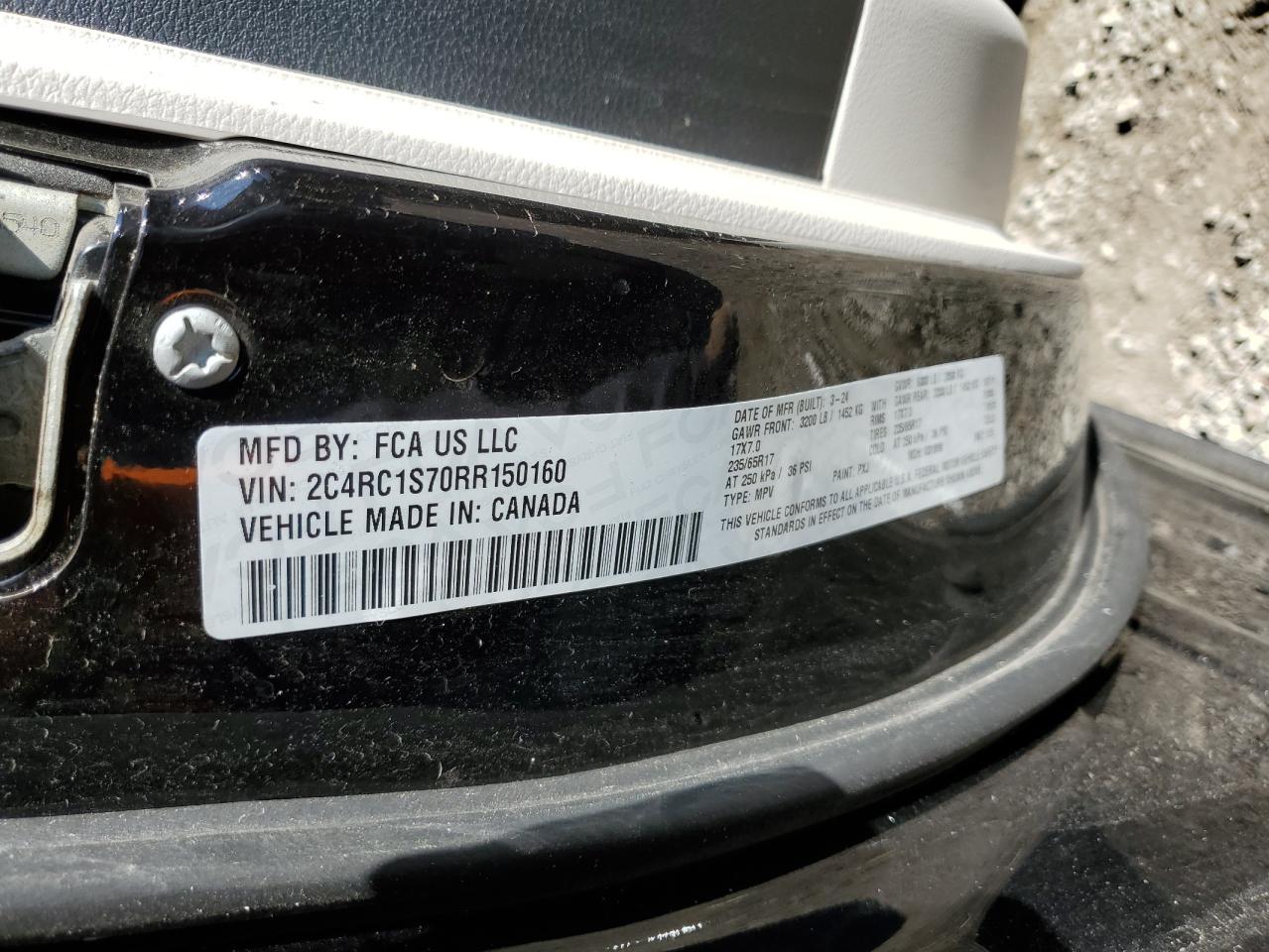 2024 CHRYSLER PACIFICA HYBRID SELECT VIN:2C4RC1S70RR150160