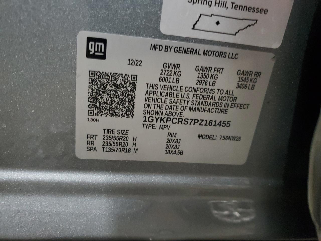 2023 CADILLAC XT6 PREMIUM LUXURY VIN:1GYKPCRS7PZ161455