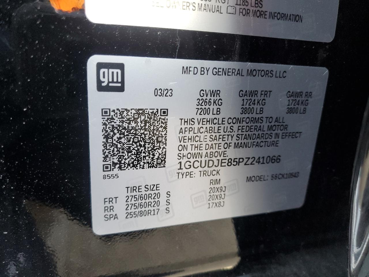 2023 CHEVROLET SILVERADO K1500 HIGH COUNTRY VIN:1GCUDJE85PZ241066