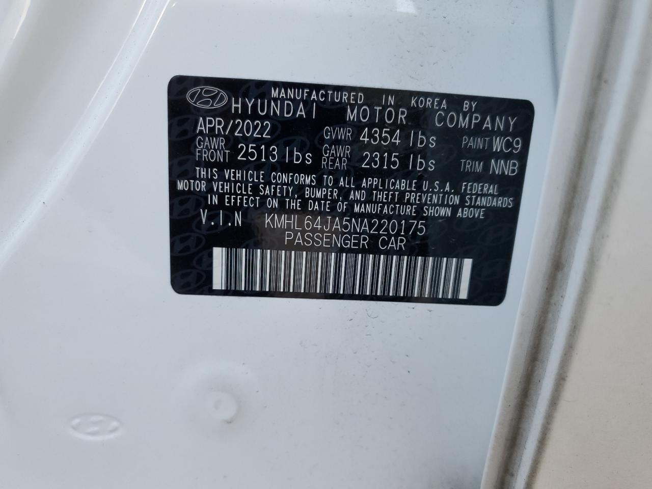 2022 HYUNDAI SONATA SEL VIN:JTHBA1D24H5045740