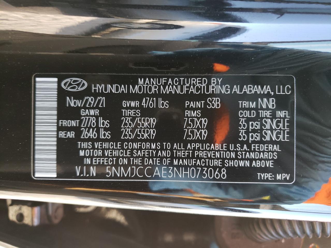 2022 HYUNDAI TUCSON SEL VIN:5NMJCCAE3NH073068