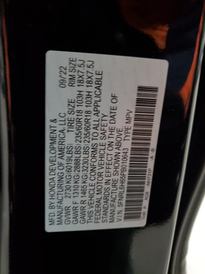 2023 HONDA ODYSSEY EXL VIN:5FNRL6H65PB010643