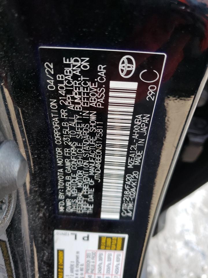 2022 TOYOTA COROLLA SE VIN:JTND4MBE0N3175811