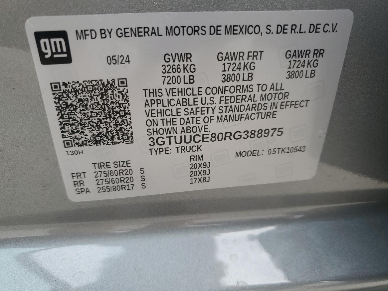 2024 GMC SIERRA K1500 ELEVATION VIN:3GTUUCE80RG388975