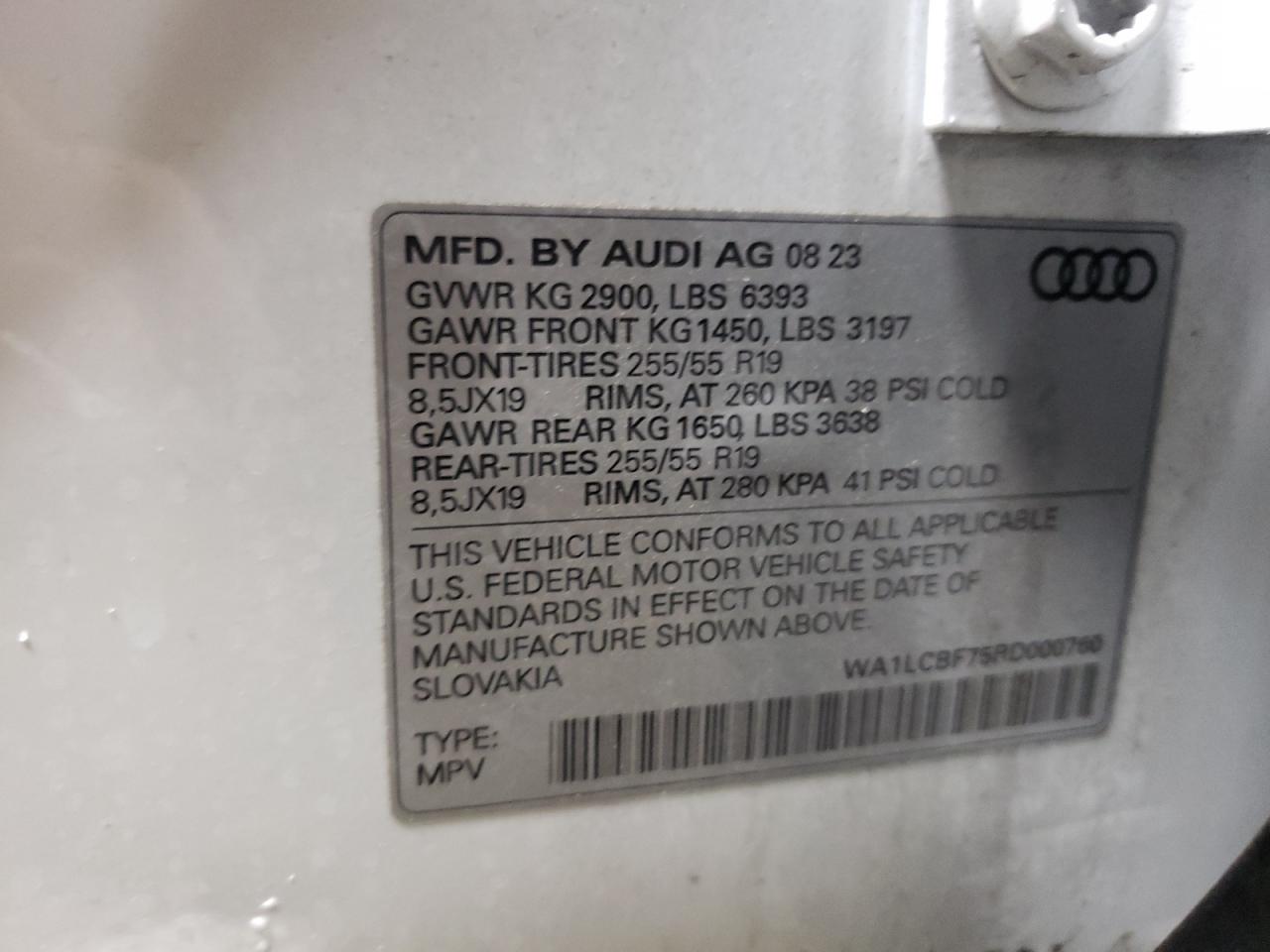 2024 AUDI Q7 PREMIUM PLUS VIN:WA1LCBF75RD000760
