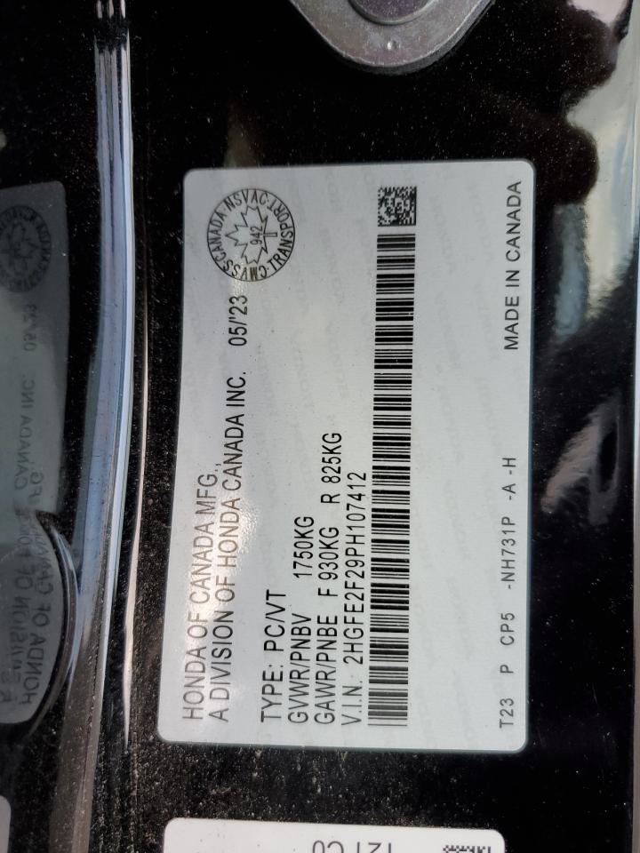 2023 HONDA CIVIC LX VIN:2HGFE2F29PH107412