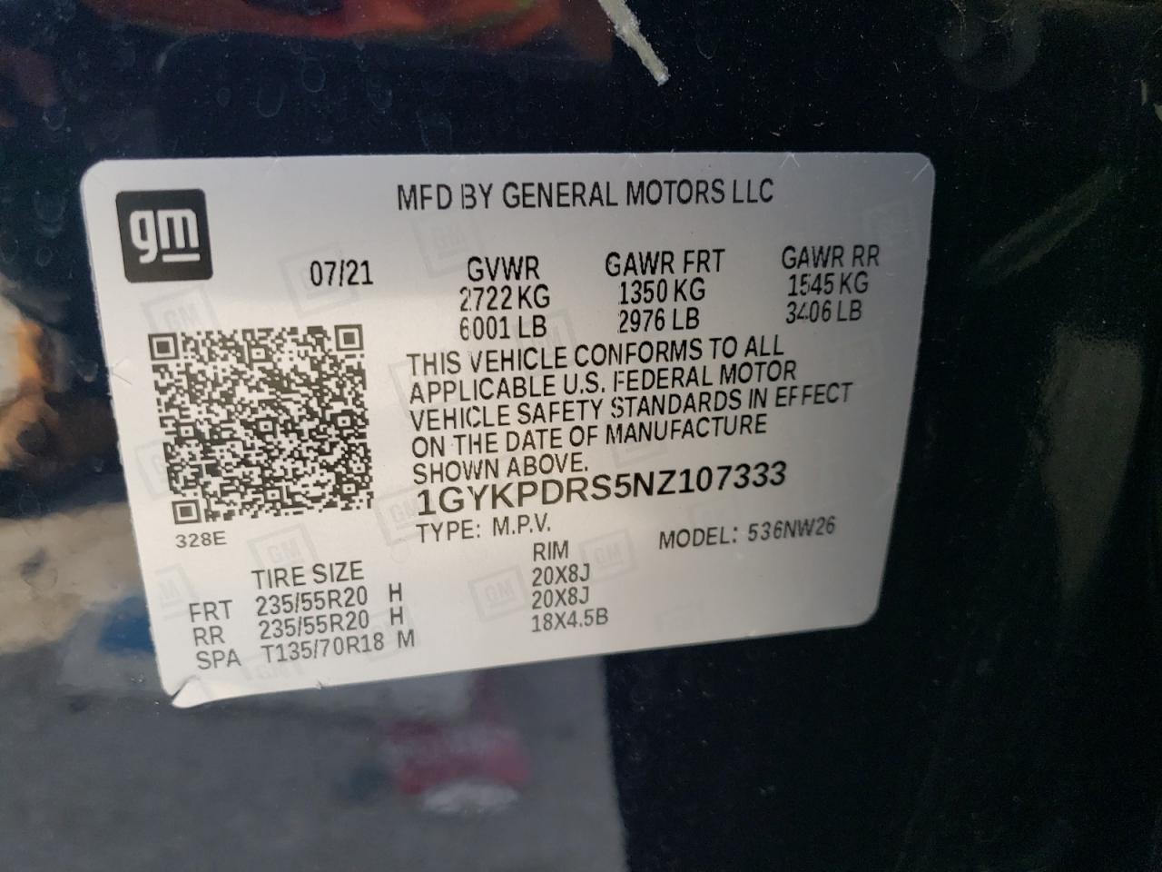 2022 CADILLAC XT6 PREMIUM LUXURY VIN:1GYKPDRS5NZ107333