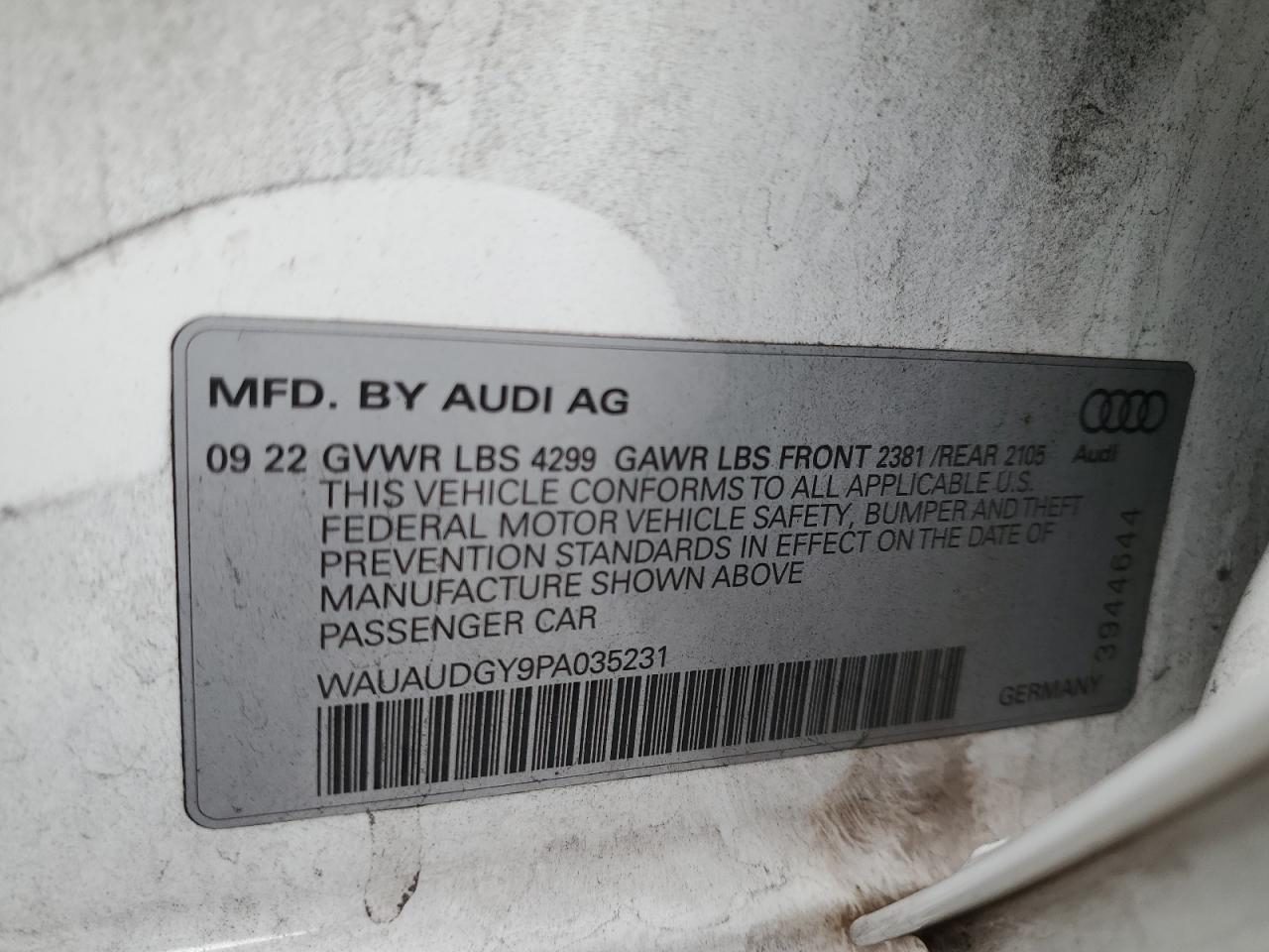 2023 AUDI A3 PREMIUM VIN:WAUAUDGY9PA035231