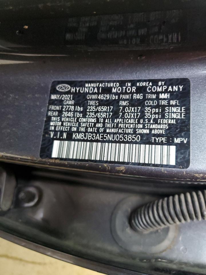 2022 HYUNDAI TUCSON SEL VIN:KM8JB3AE5NU053850