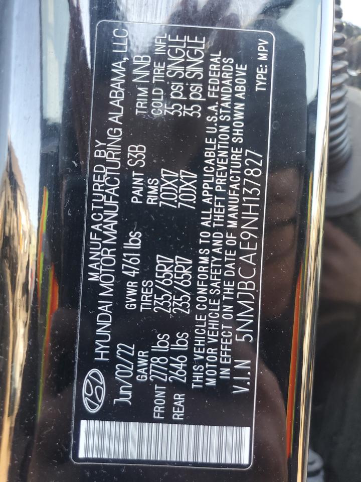 2022 HYUNDAI TUCSON SEL VIN:5NMJBCAE9NH137827