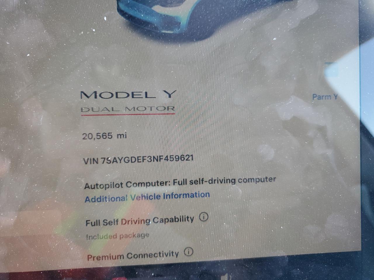 2022 TESLA MODEL Y  VIN:7SAYGDEF3NF459621