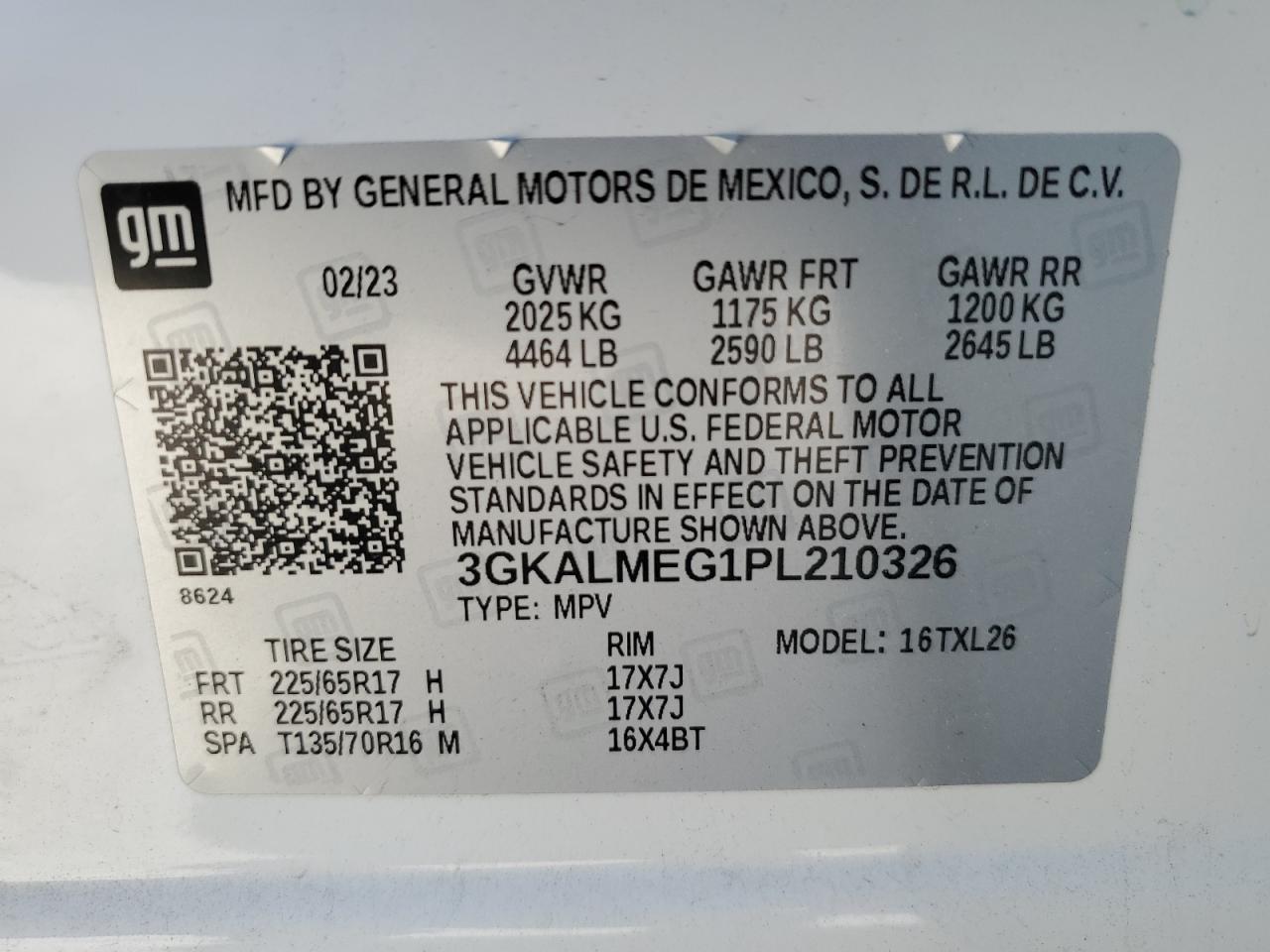 2023 GMC TERRAIN SLE VIN:3GKALMEG1PL210326