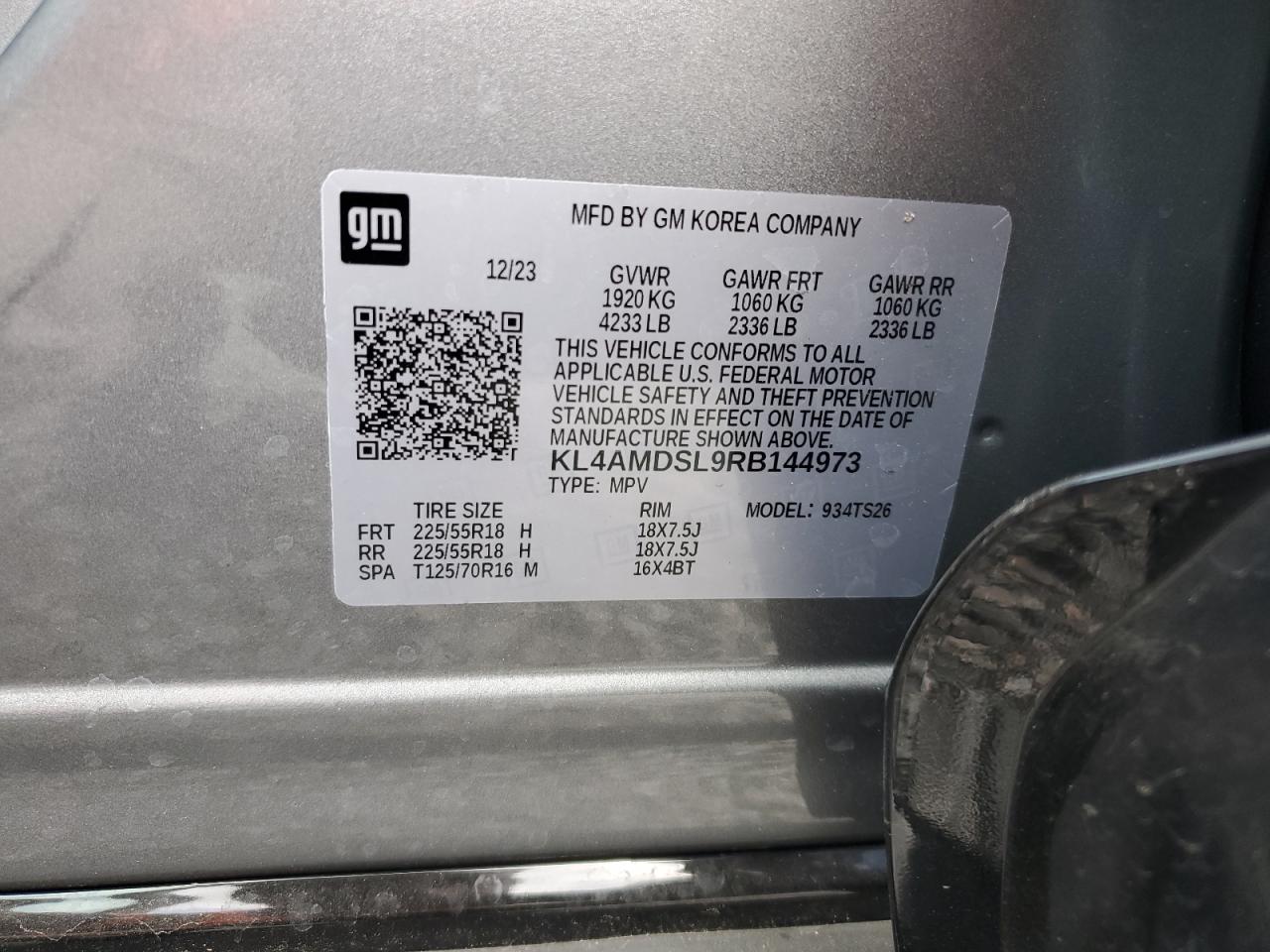 2024 BUICK ENCORE GX SPORT TOURING VIN:KL4AMDSL9RB144973