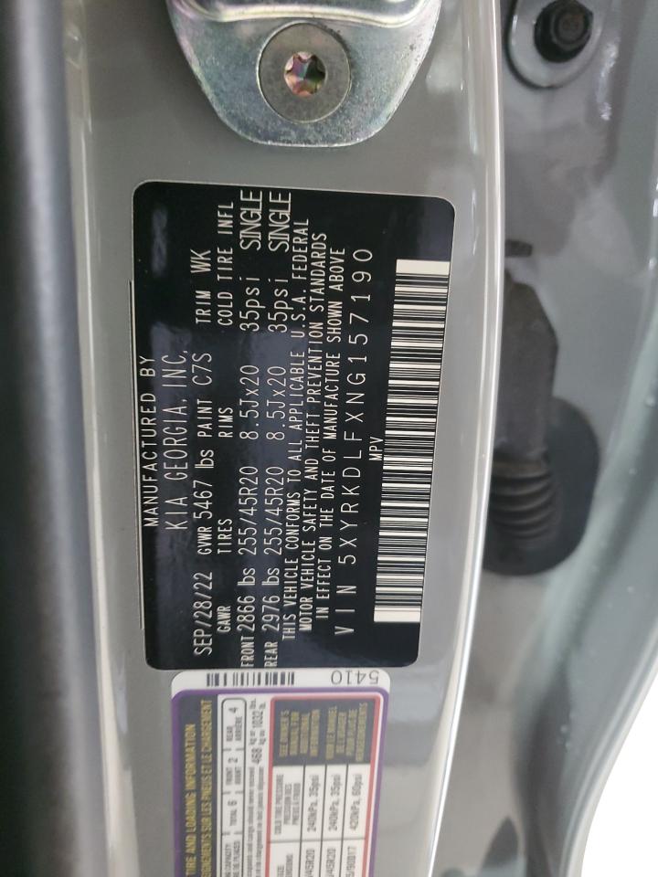 2022 KIA SORENTO SX VIN:5XYRKDLFXNG157190