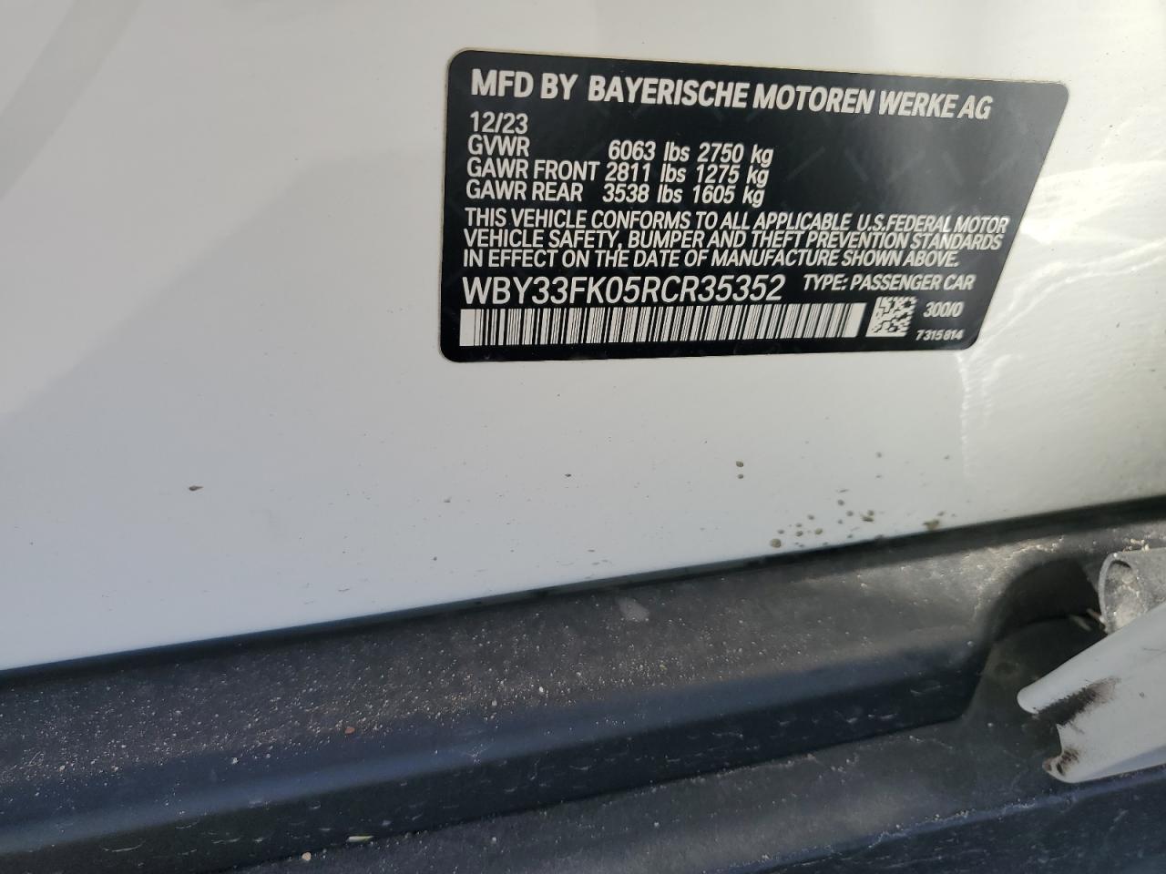 2024 BMW I5 EDRIVE 40 VIN:WBY33FK05RCR35352