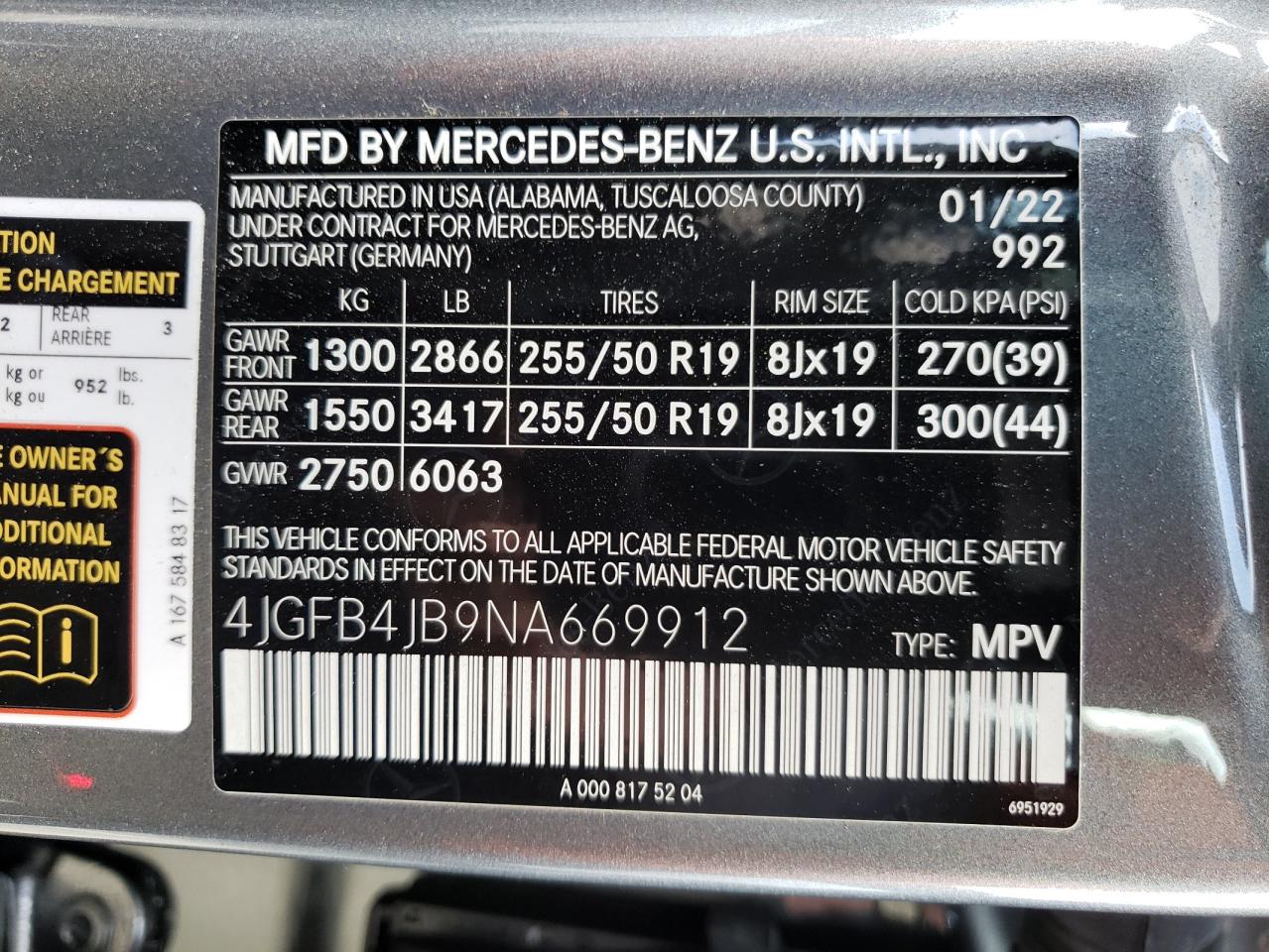 2022 MERCEDES-BENZ GLE 350 VIN:4JGFB4JB9NA669912