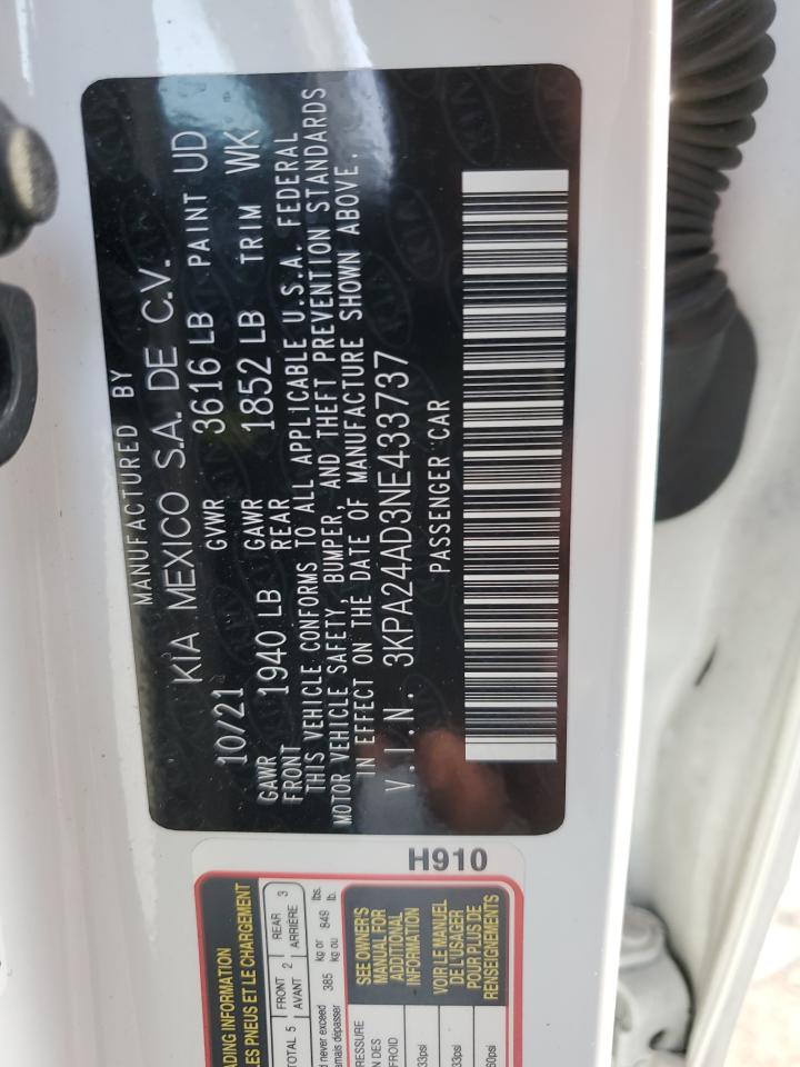 2022 KIA RIO LX VIN:3KPA24AD3NE433737