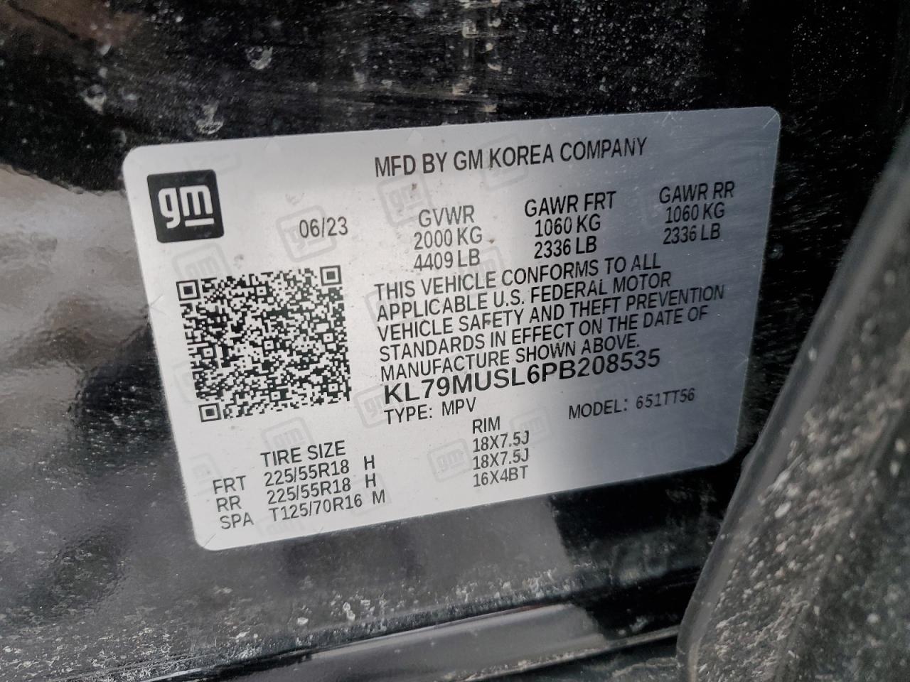 2023 CHEVROLET TRAILBLAZER RS VIN:KL79MUSL6PB208535