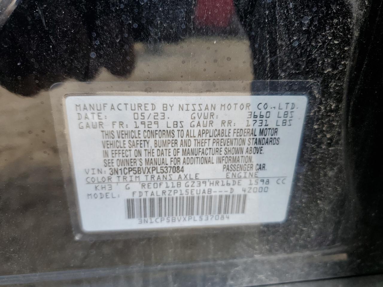 2023 NISSAN KICKS S VIN:3N1CP5BVXPL537084