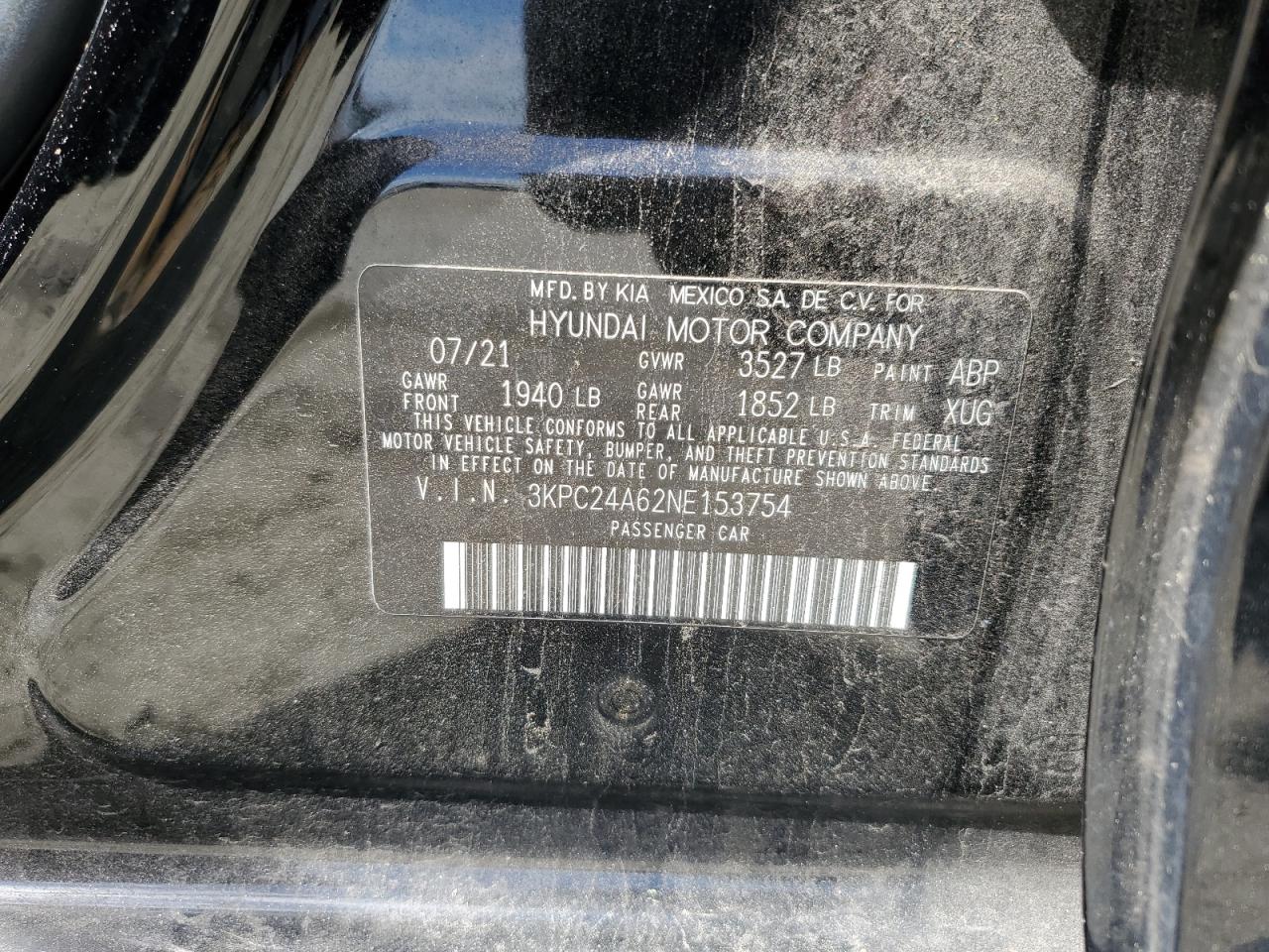 2022 HYUNDAI ACCENT SE VIN:3KPC24A62NE153754