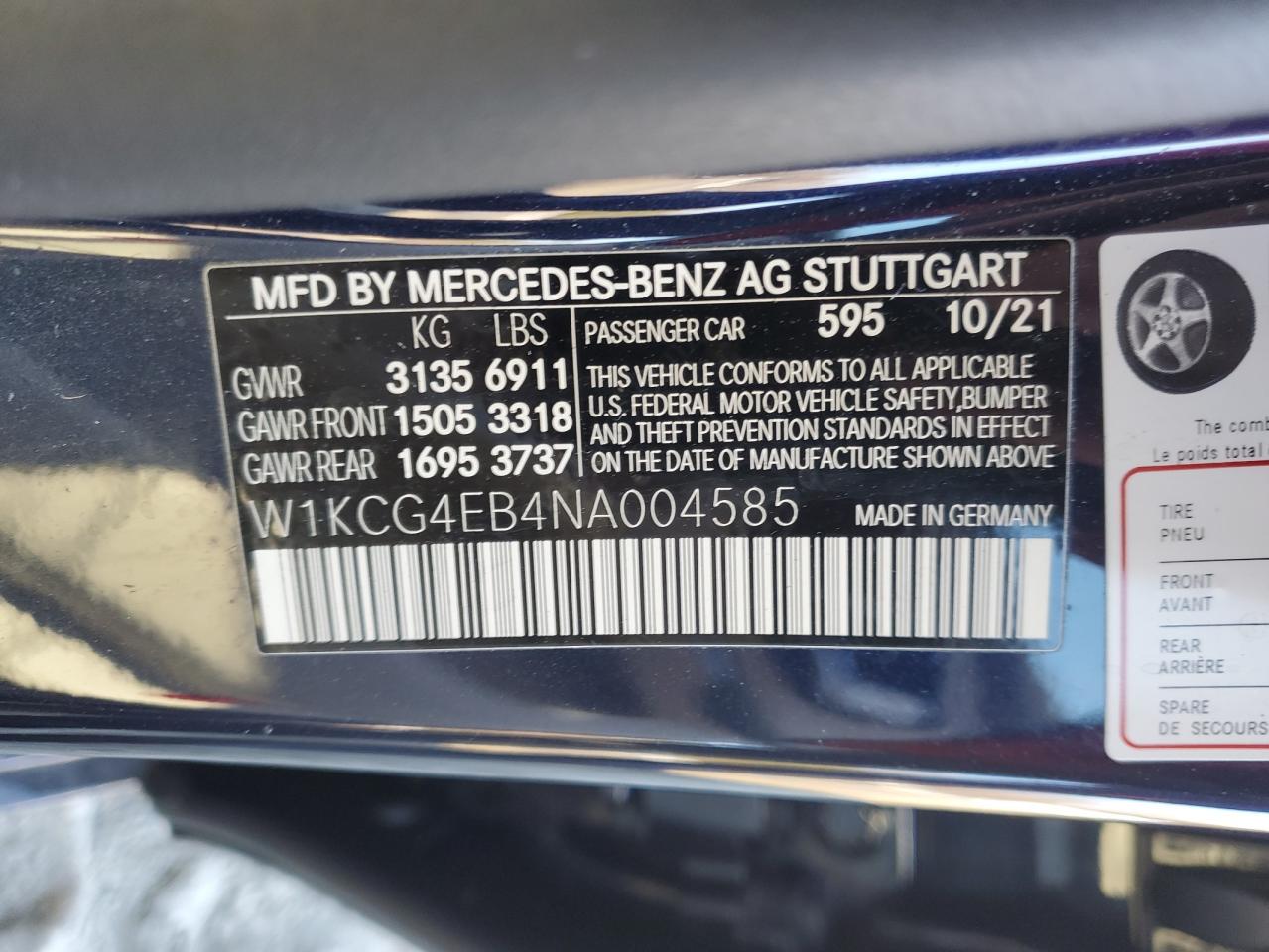 2022 MERCEDES-BENZ EQS SEDAN 580 4MATIC VIN:KNDMB233766044872