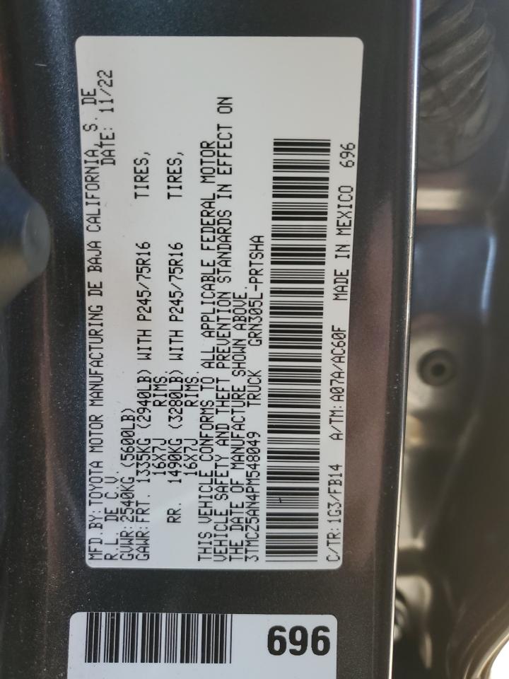 2023 TOYOTA TACOMA DOUBLE CAB VIN:3TMCZ5AN4PM548049