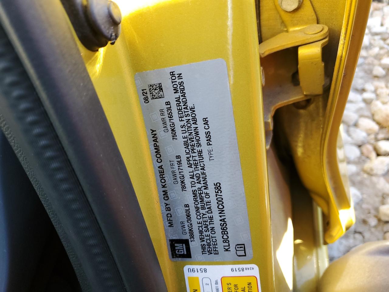 2022 CHEVROLET SPARK LS VIN:KL8CB6SA1NC007585