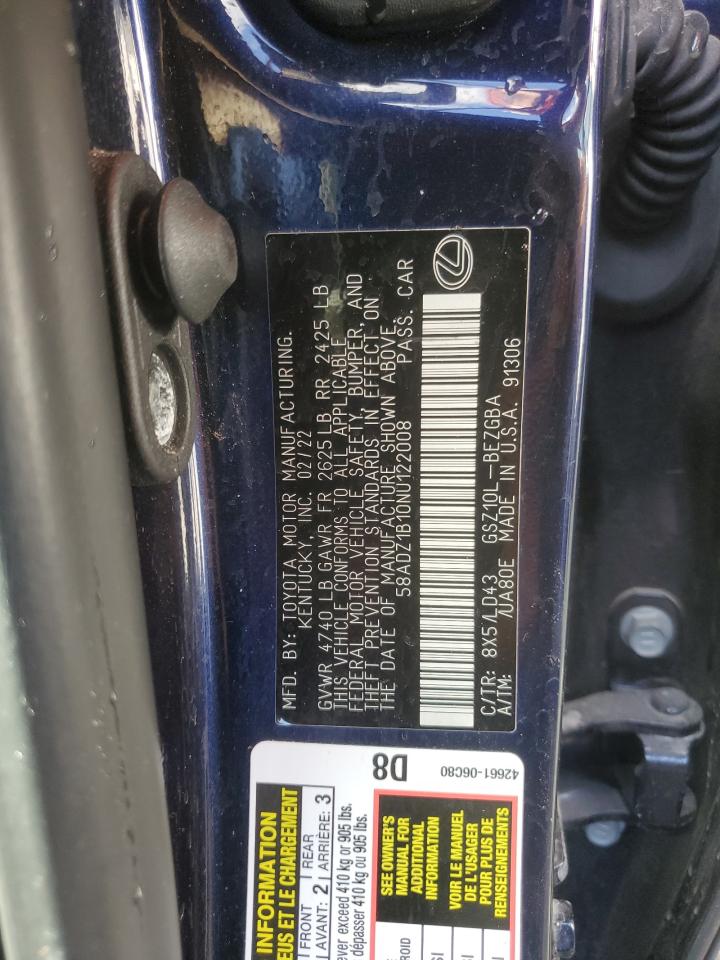 2022 LEXUS ES 350 BASE VIN:58ADZ1B10NU122008