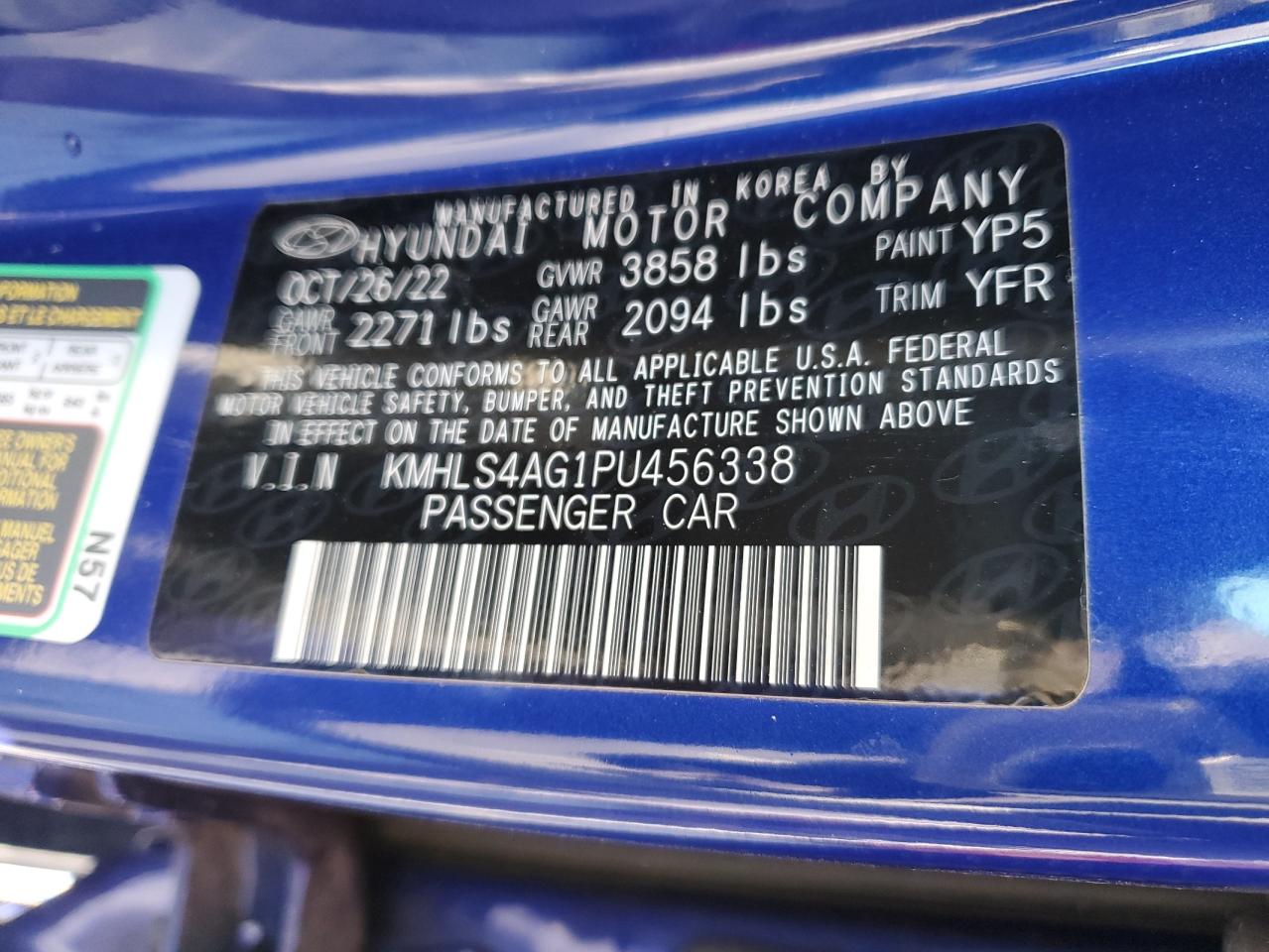 2023 HYUNDAI ELANTRA SEL VIN:JTEZU14R58K017091