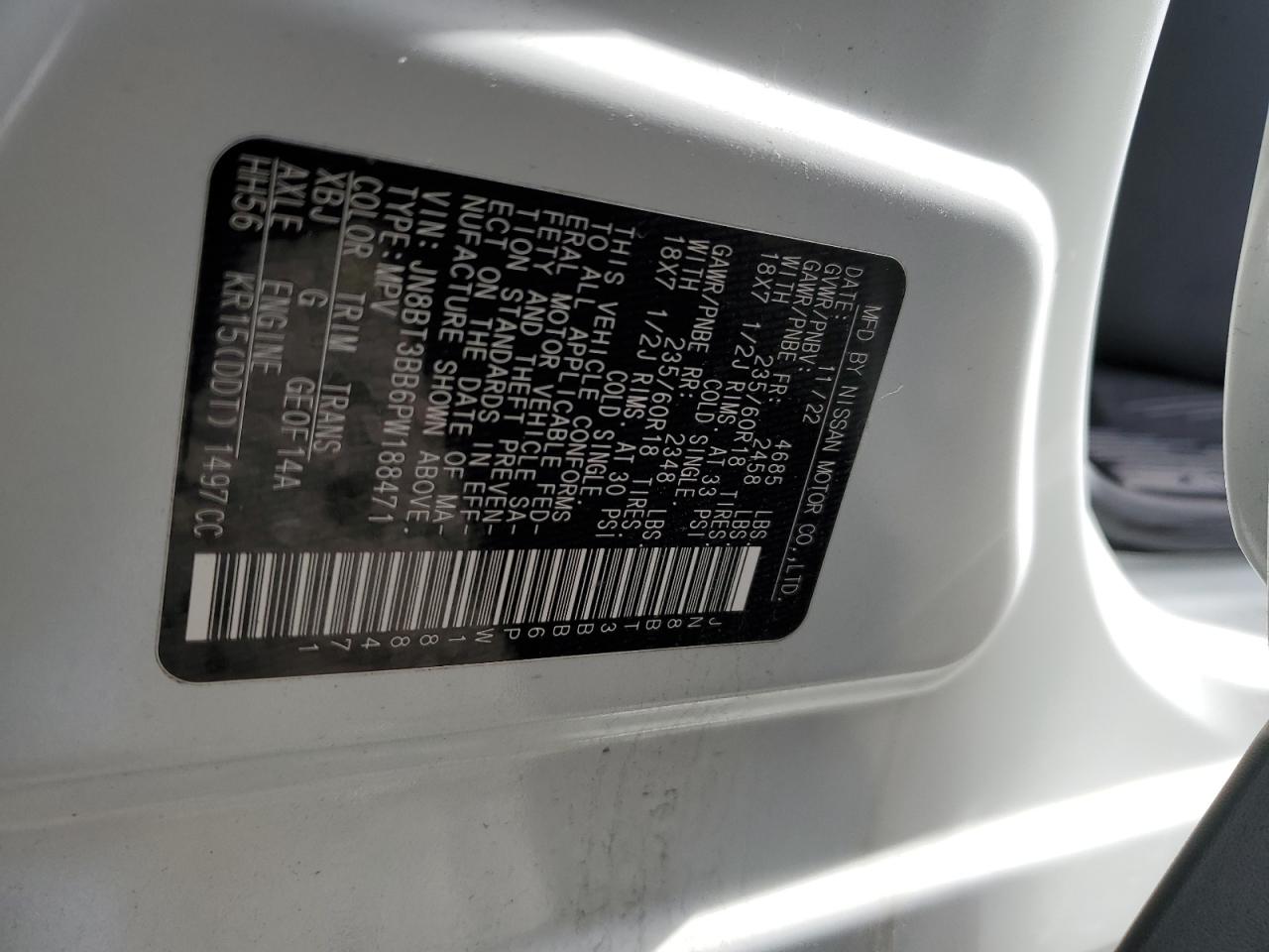 2023 NISSAN ROGUE SV VIN:JN8BT3BB6PW188471