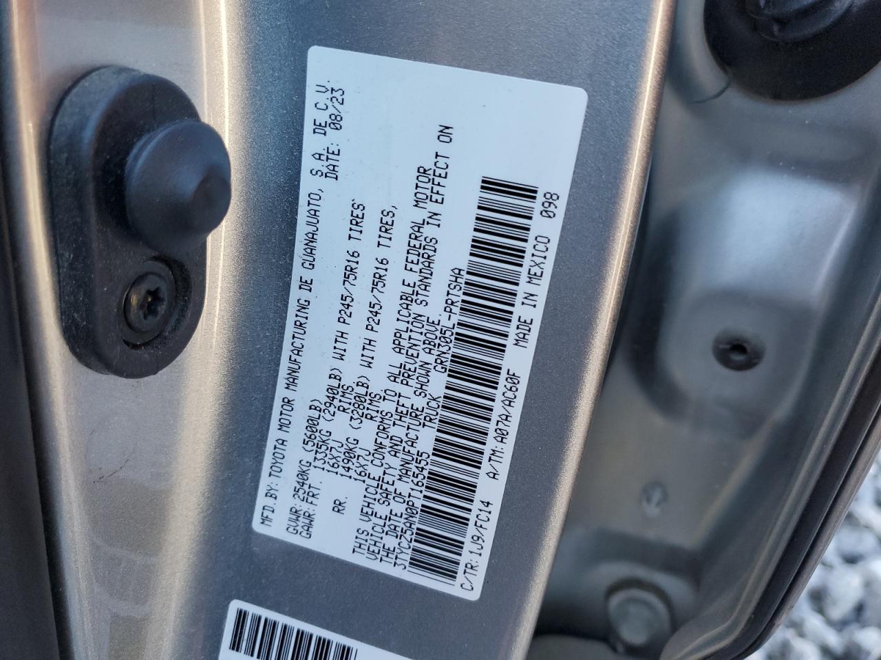 2023 TOYOTA TACOMA DOUBLE CAB VIN:3TYCZ5AN0PT165455