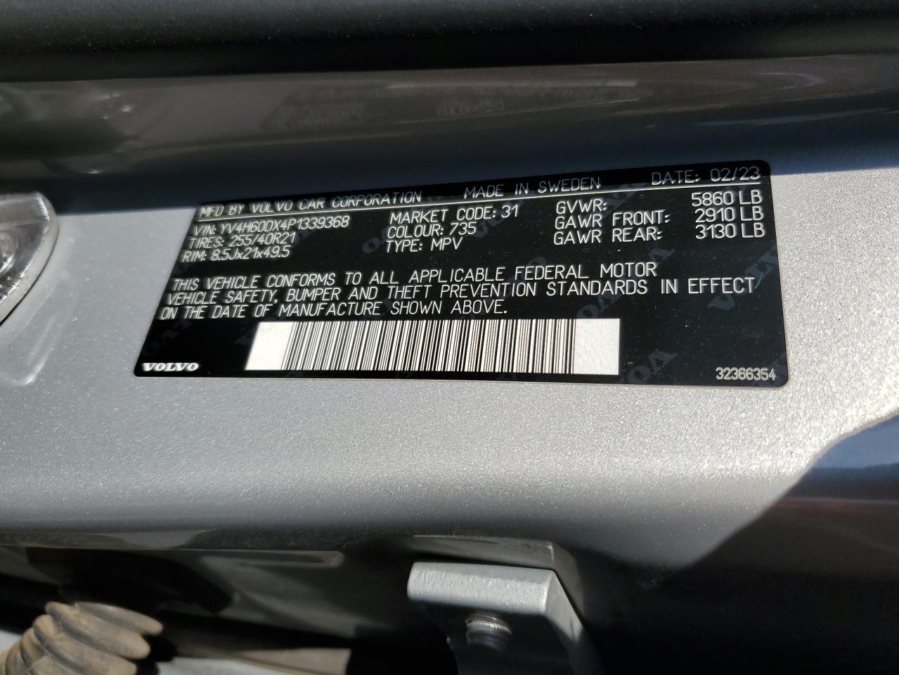2023 VOLVO XC60 ULTIMATE VIN:YV4H60DX4P1339368