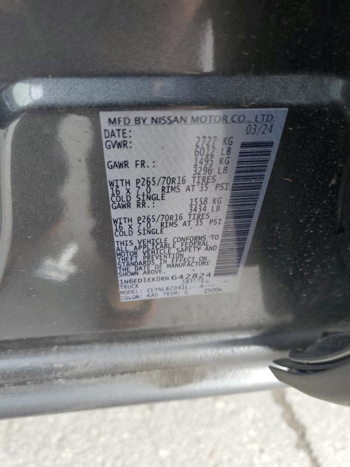 2024 NISSAN FRONTIER S VIN:1N6ED1EK0RN642824