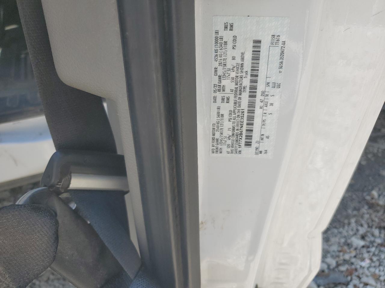 2022 FORD F250 SUPER DUTY VIN:1FT7X2B67NEE35261