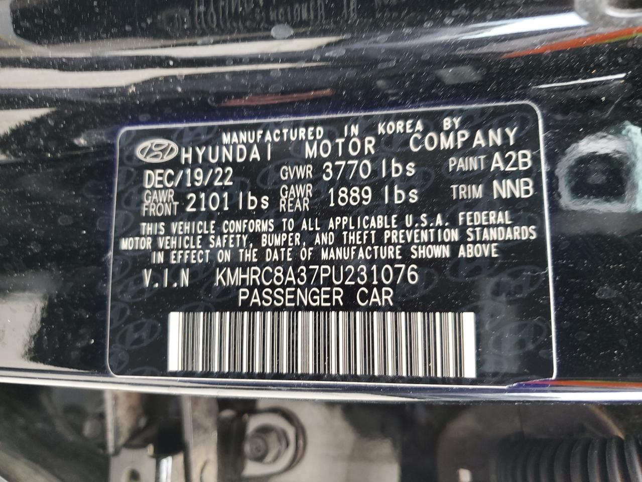 2023 HYUNDAI VENUE SEL VIN:KMHRC8A37PU231076