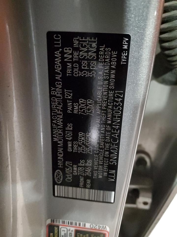 2022 HYUNDAI TUCSON SEL VIN:5NMJFCAE4NH053421