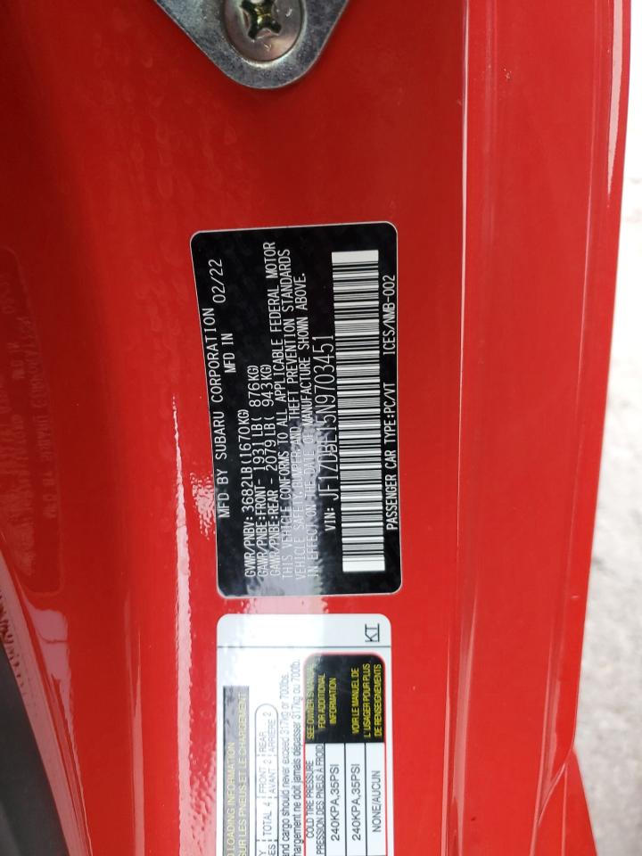 2022 SUBARU BRZ LIMITED VIN:JF1ZDBE15N9703451