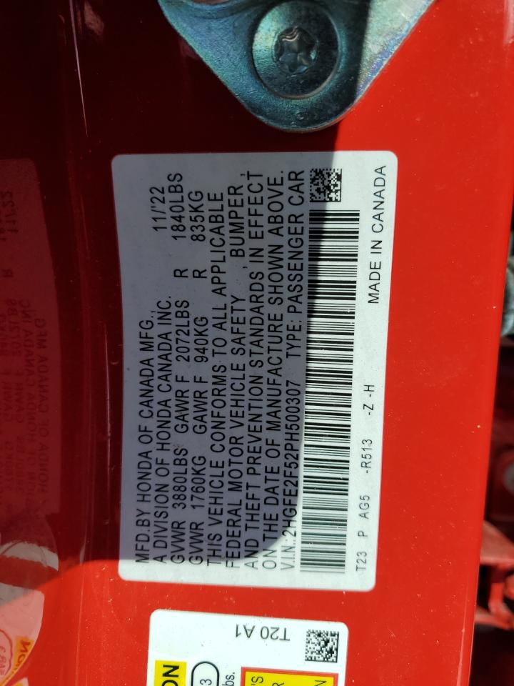 2023 HONDA CIVIC SPORT VIN:2HGFE2F52PH500307