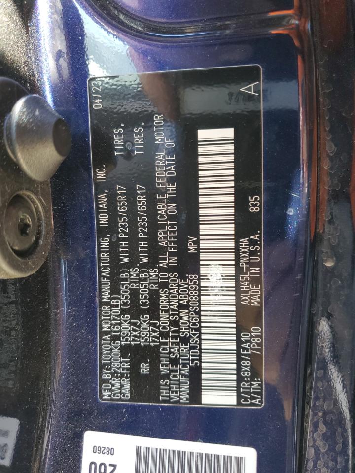 2023 TOYOTA SIENNA XLE VIN:5TDJSKFC6PS088958