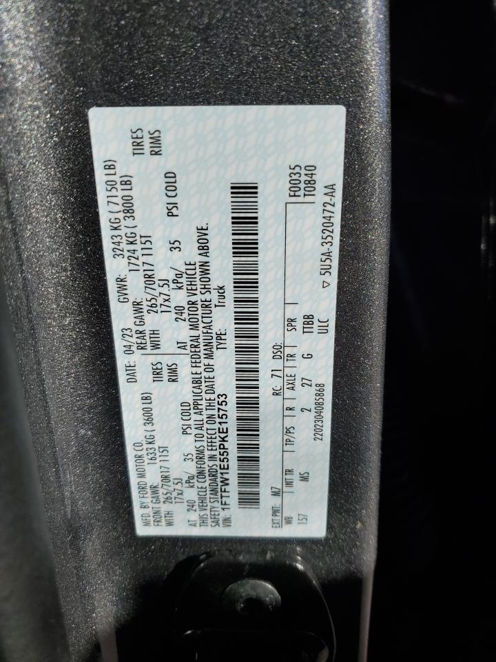 2023 FORD F150 SUPERCREW VIN:1FTFW1E55PKE15753