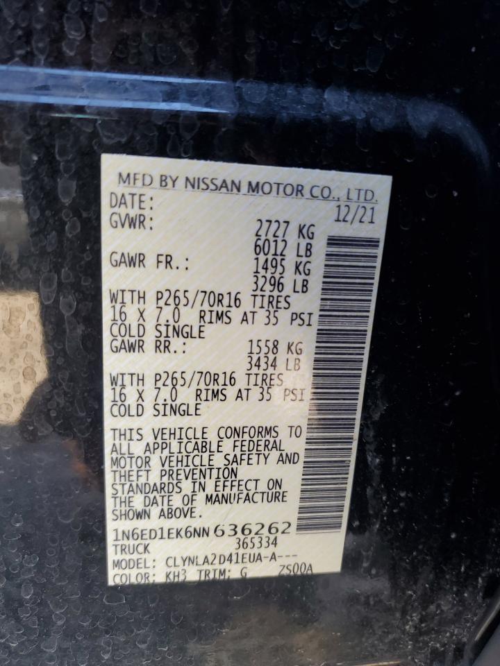 2022 NISSAN FRONTIER S VIN:1N6ED1EK6NN636262