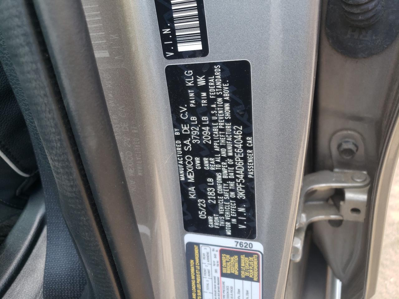 2023 KIA FORTE GT LINE VIN:3KPF54AD6PE640462