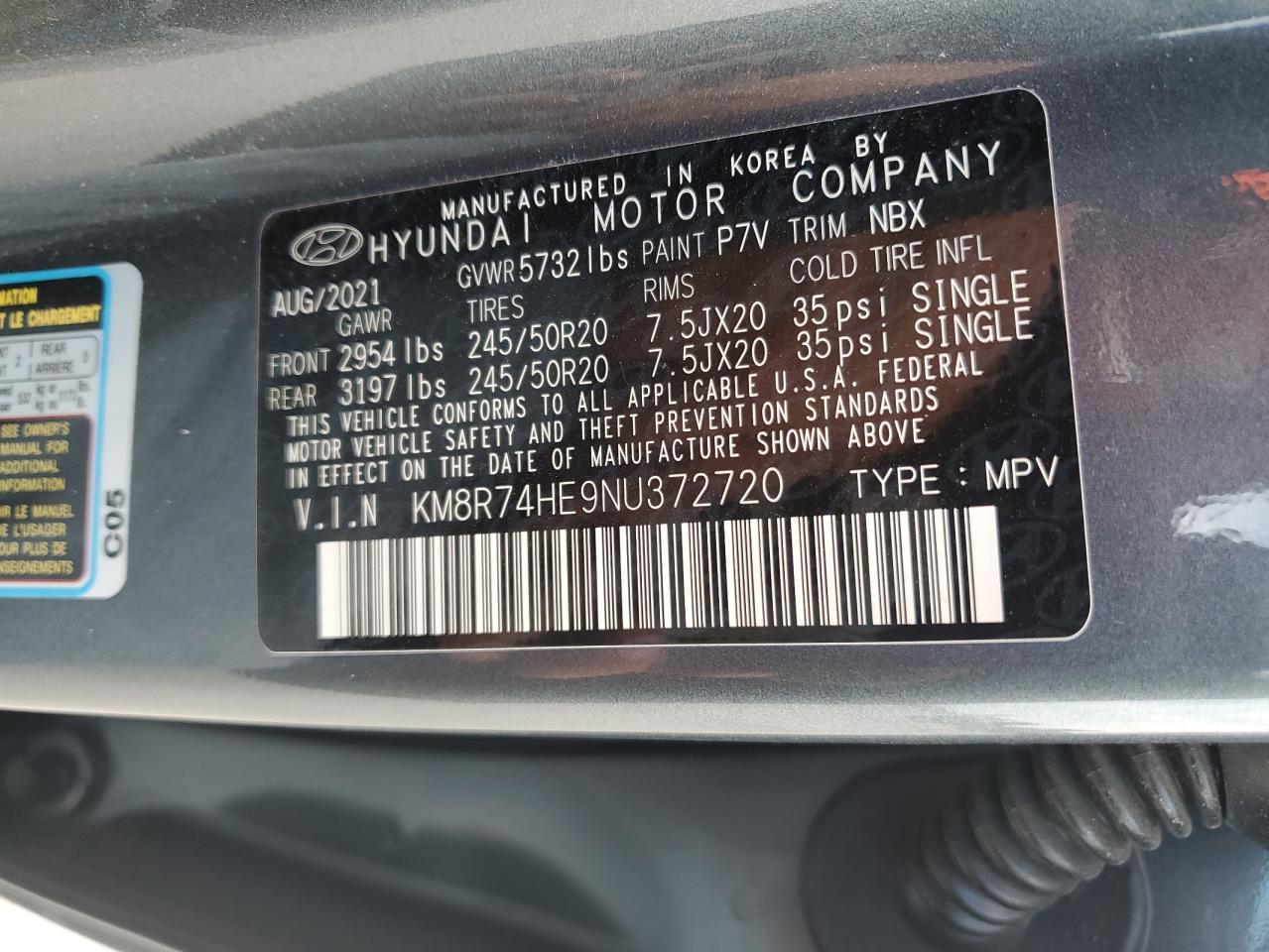 2022 HYUNDAI PALISADE CALLIGRAPHY VIN:WP0AA2A8XNS255297