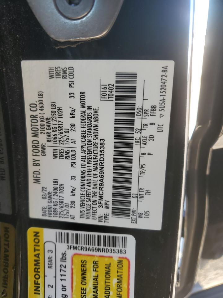 2022 FORD BRONCO SPORT  VIN:3FMCR9A69NRD35383