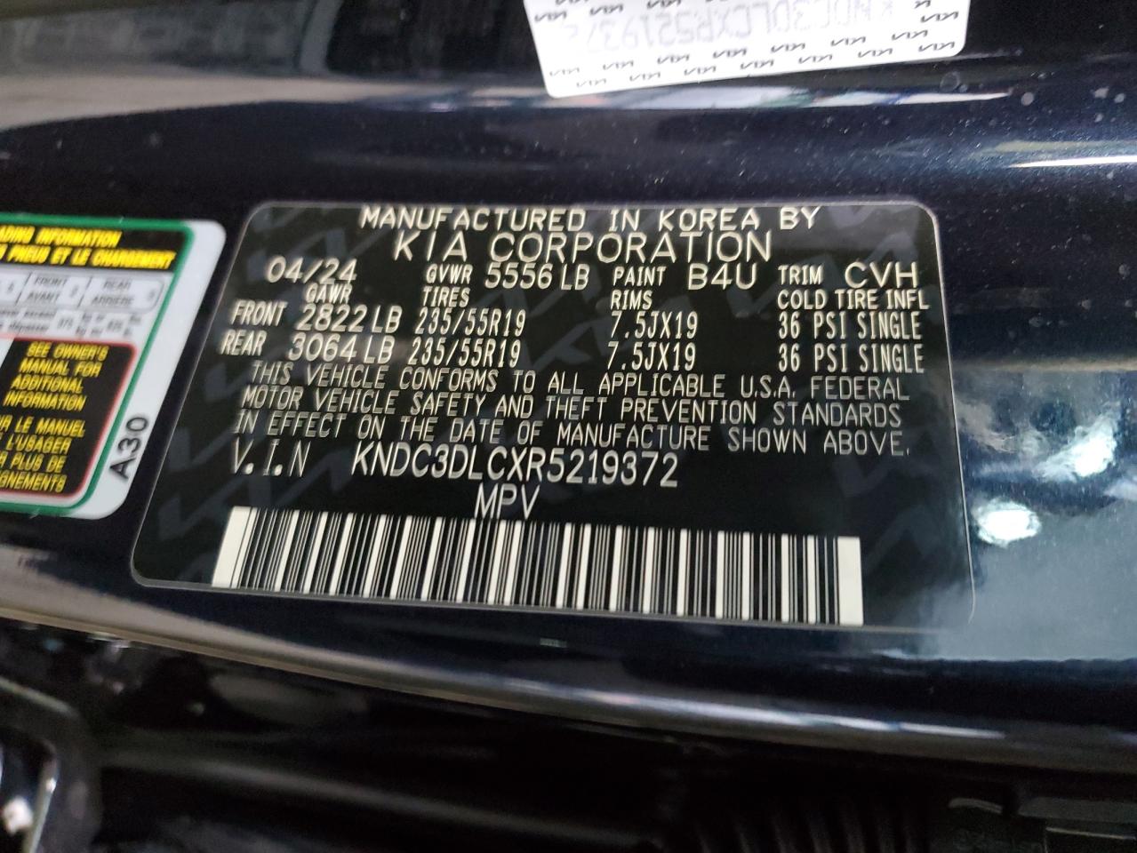 2024 KIA EV6 LIGHT VIN:KNDC3DLCXR5219372